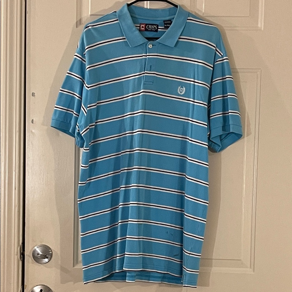 Chaps Teal and White Striped Polo Shirt